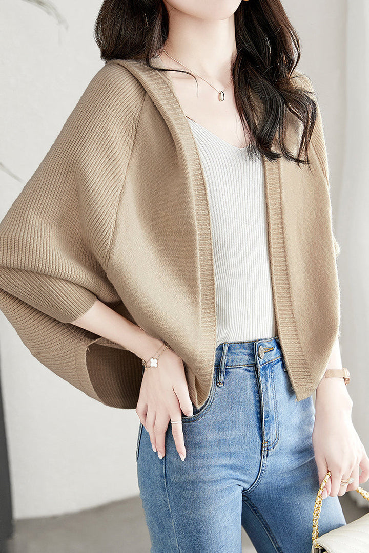 Hooded Knit Cardigan with Batwing Sleeves
