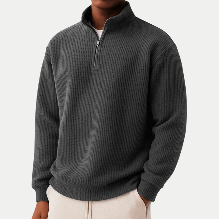 Textured Knit Sweater With Half Zip