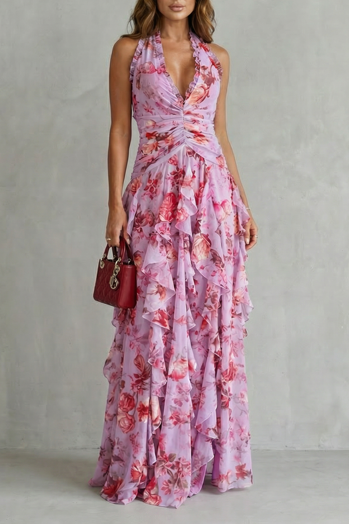 Felicity | Floral Ruffle Halter Maxi Dress