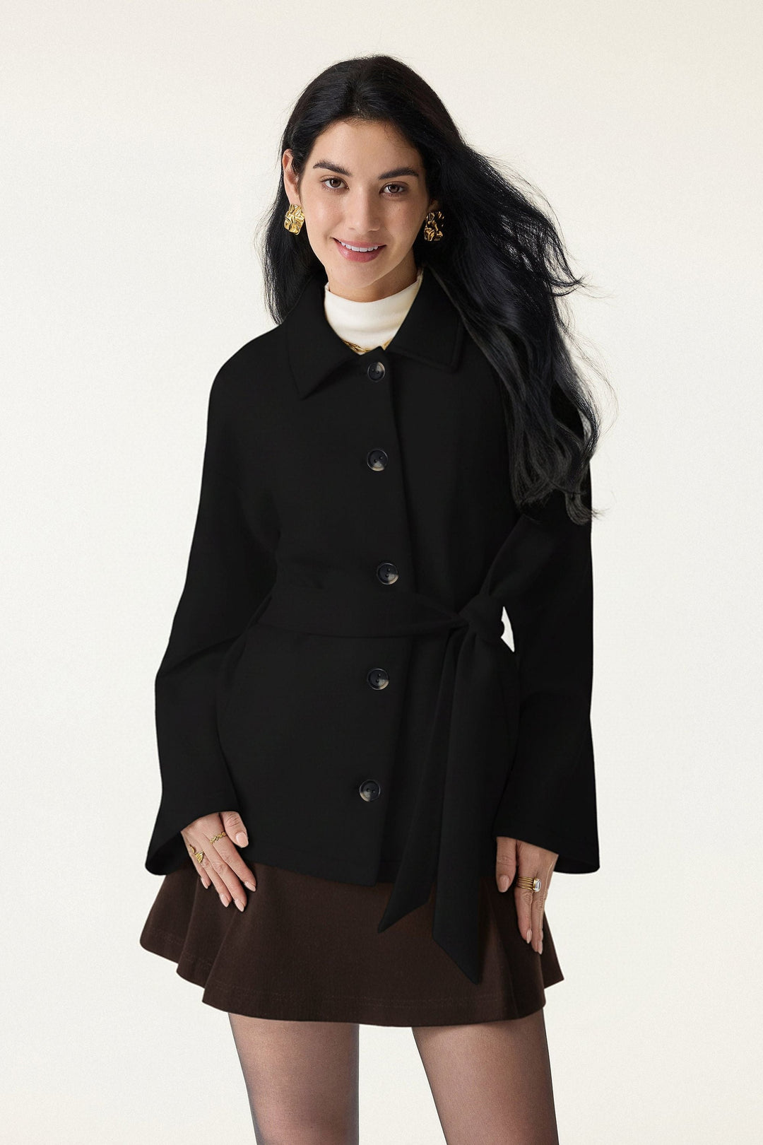 Jacket with belt and buttons