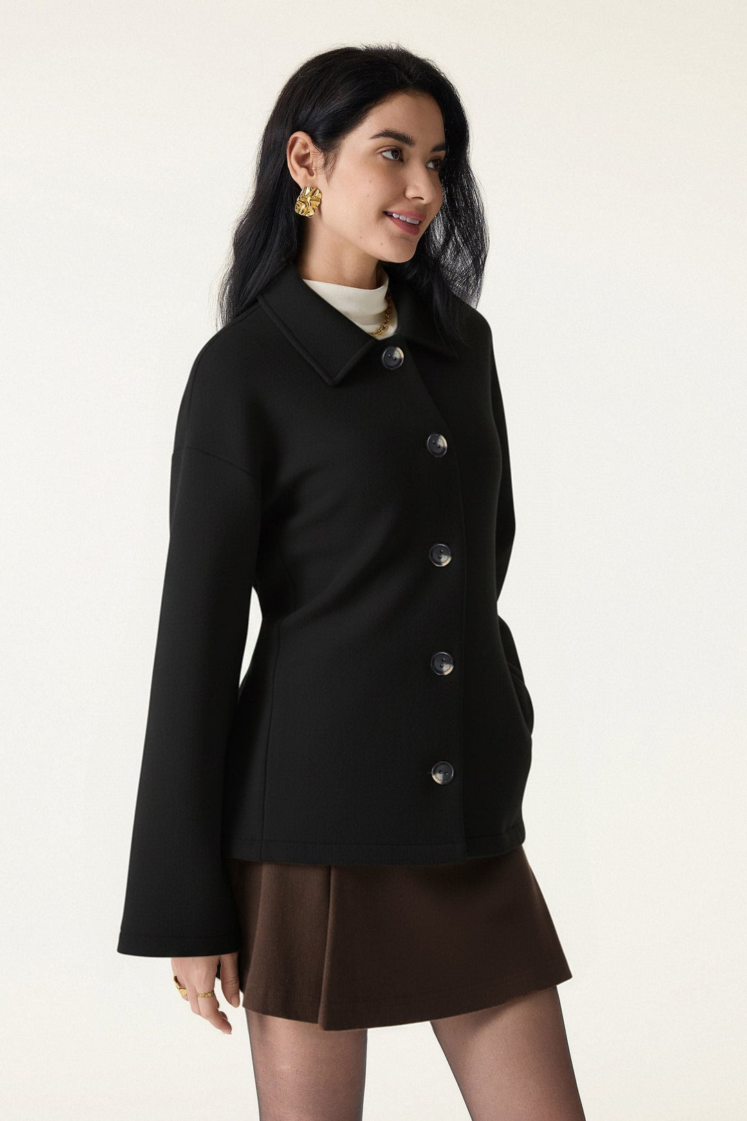 Jacket with belt and buttons