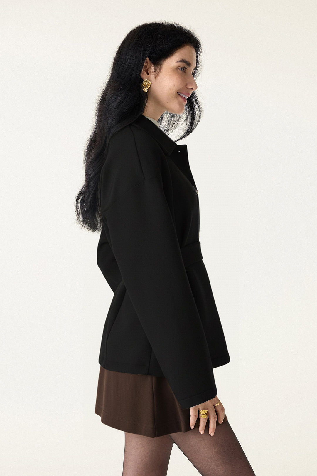 Jacket with belt and buttons