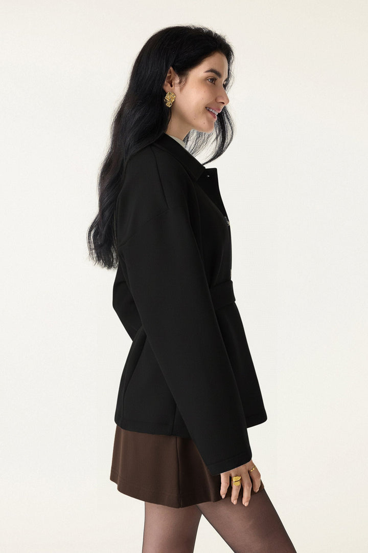 Jacket with belt and buttons