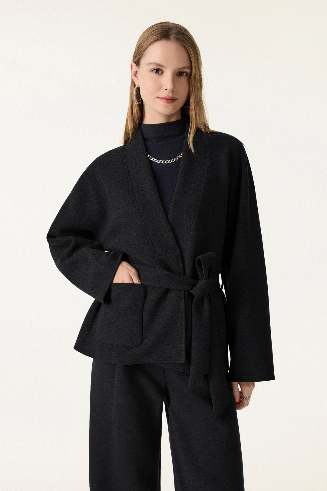 Belted robe-style coat