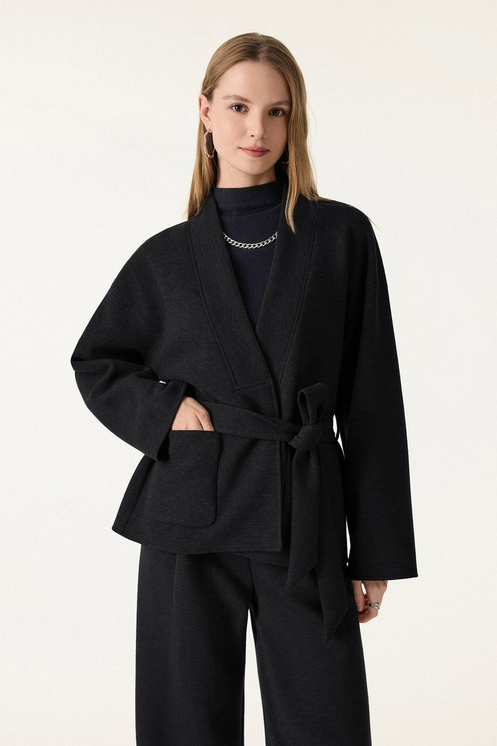 Belted robe-style coat