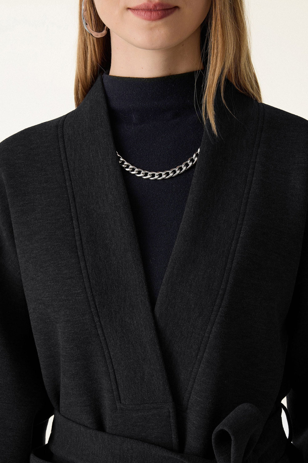 Belted robe-style coat