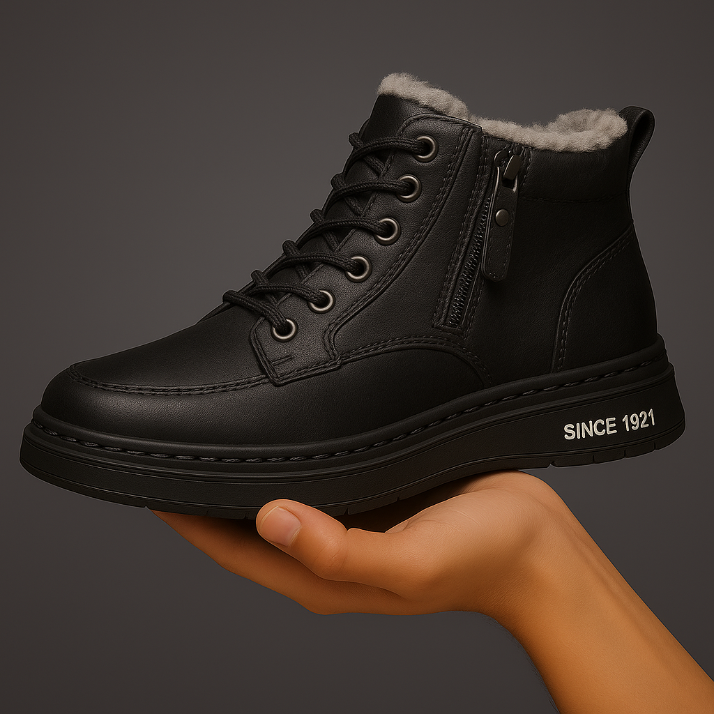Winter Boots With Sherpa Lining And Leather Exterior