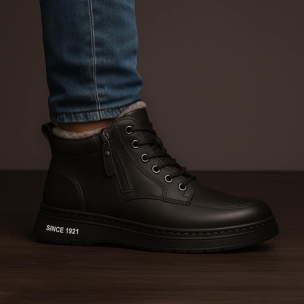 Winter Boots With Sherpa Lining And Leather Exterior