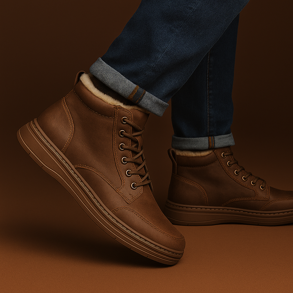 Winter Boots With Sherpa Lining And Leather Exterior