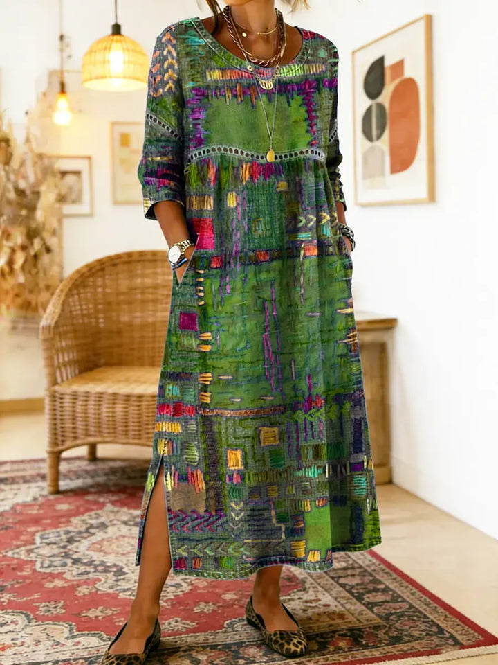 Sabine | Denim Dress with Bohemian Patchwork