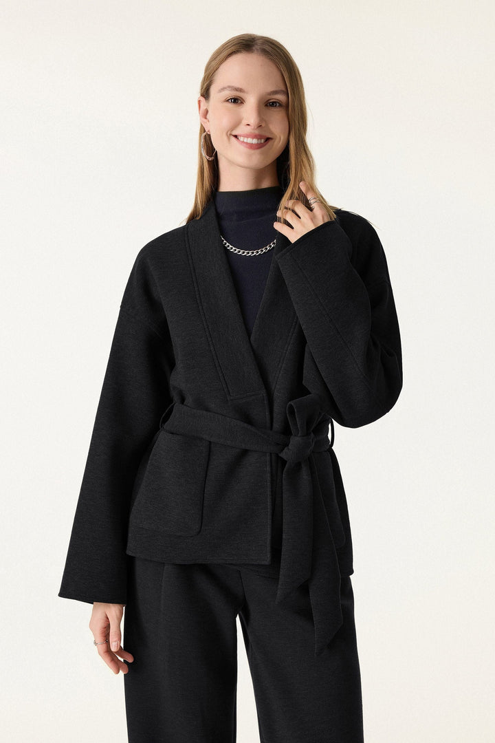 Belted robe-style coat