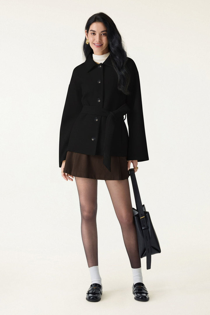 Jacket with belt and buttons