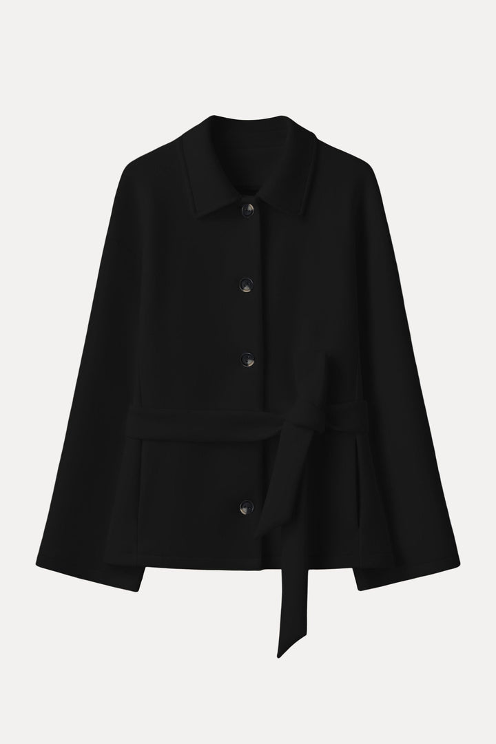 Jacket with belt and buttons
