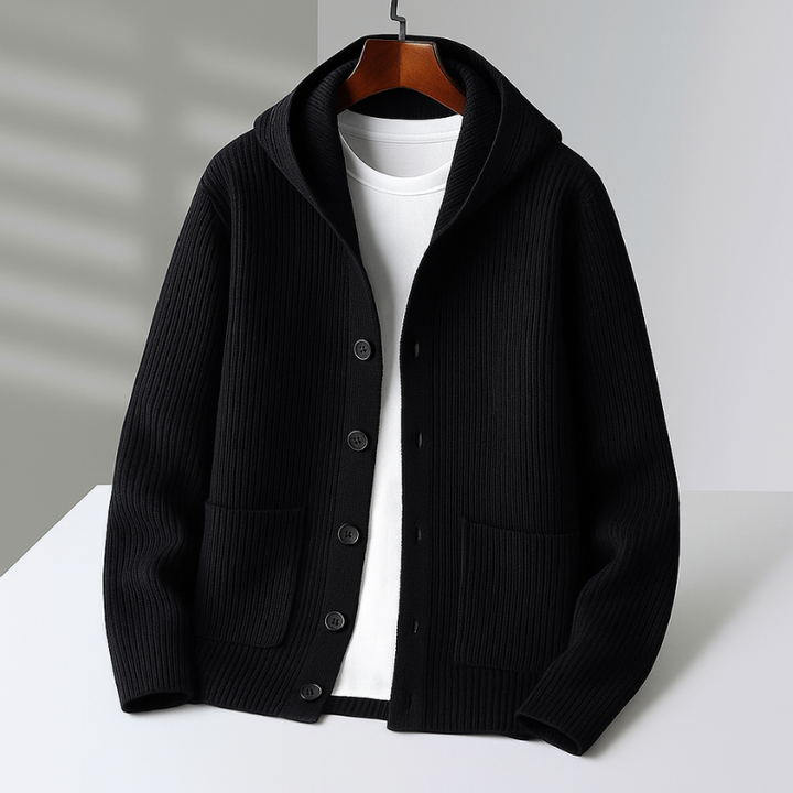 Textured Knit Hooded Cardigan