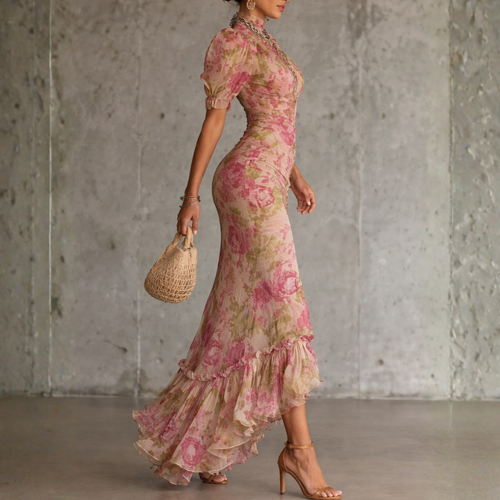 Elowen | Vintage Rose Puff Sleeve Maxi Dress