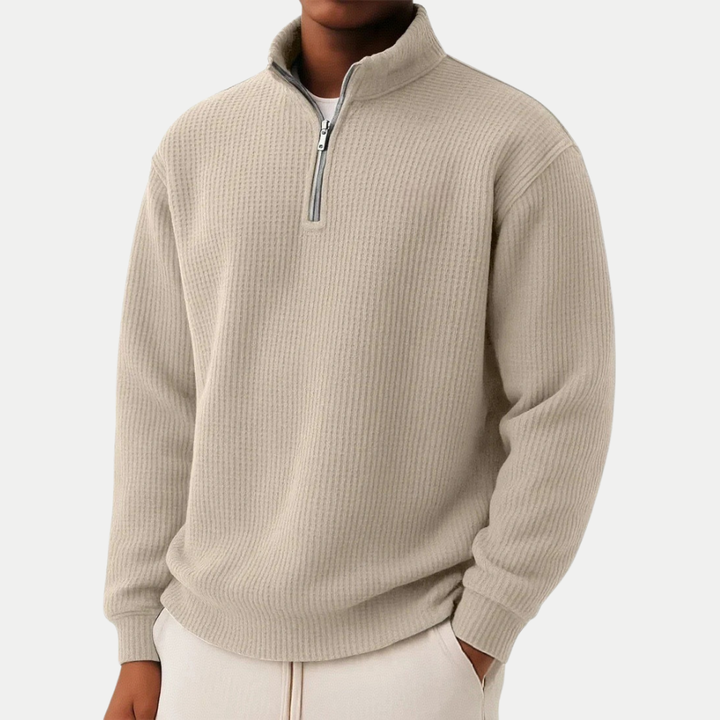 Textured Knit Sweater With Half Zip