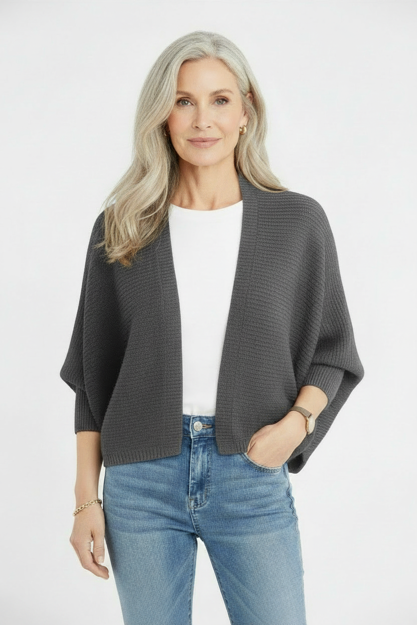 Hooded Knit Cardigan with Batwing Sleeves