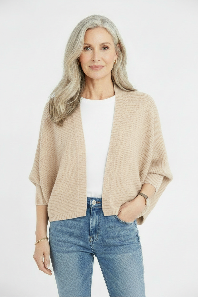 Hooded Knit Cardigan with Batwing Sleeves