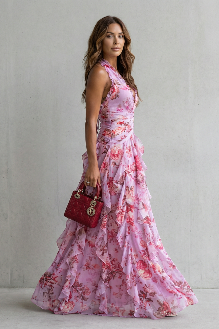 Felicity | Floral Ruffle Halter Maxi Dress