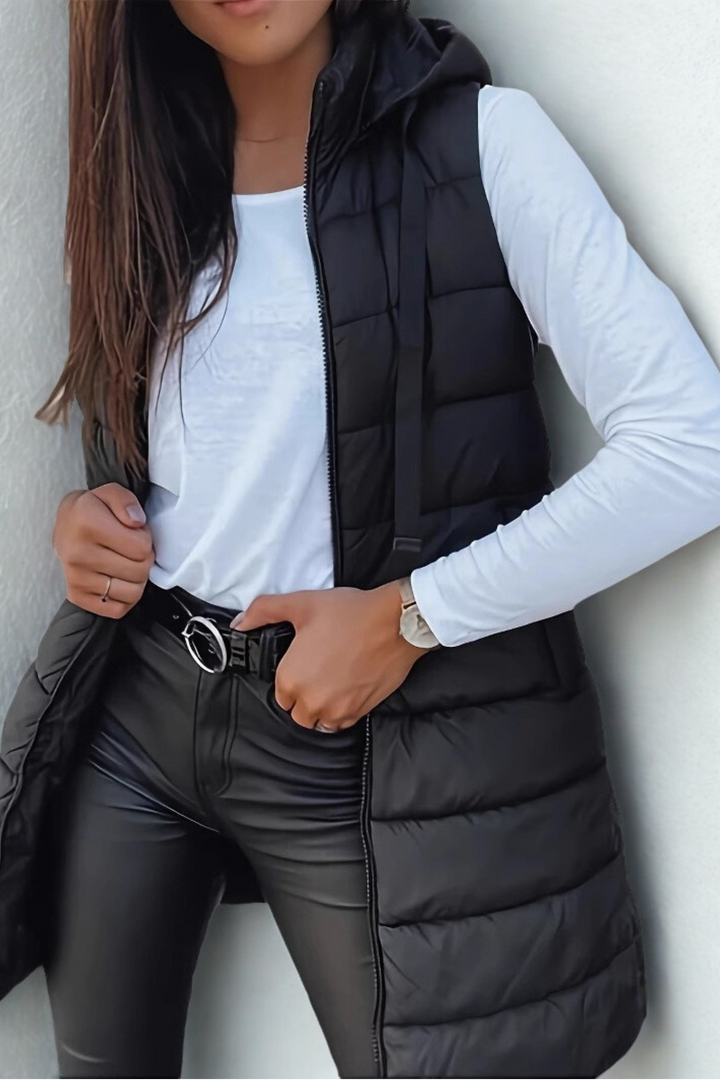 Casual sleeveless gilet with long hood