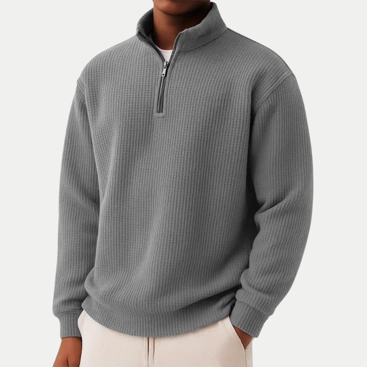 Textured Knit Sweater With Half Zip