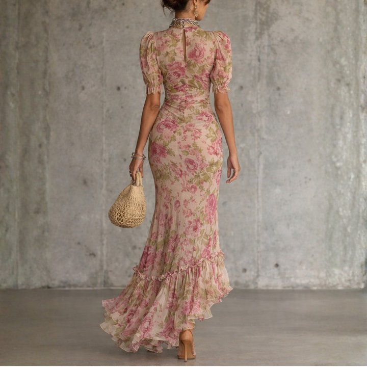 Elowen | Vintage Rose Puff Sleeve Maxi Dress