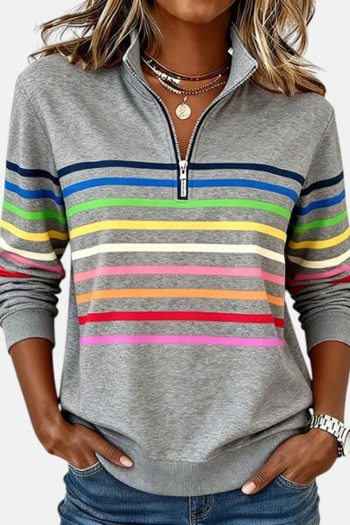 Rainbow Striped Zip Sweater