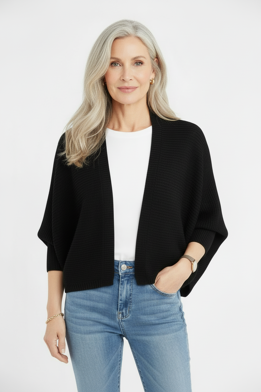 Hooded Knit Cardigan with Batwing Sleeves