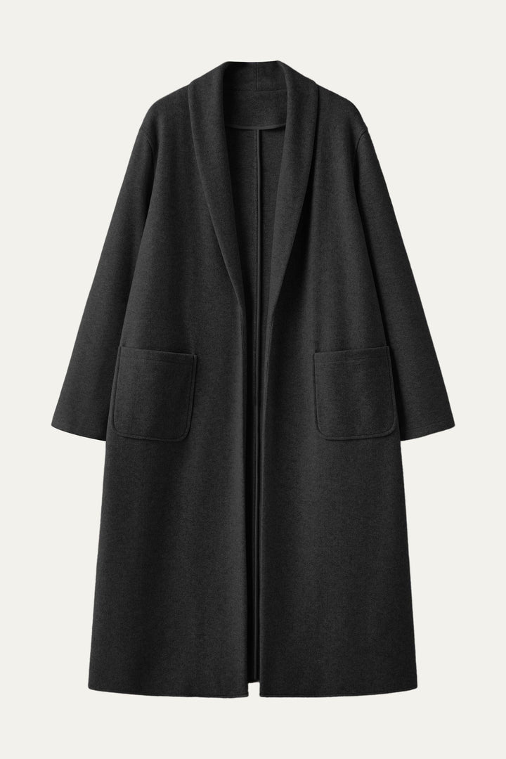 Long coat with applied pockets