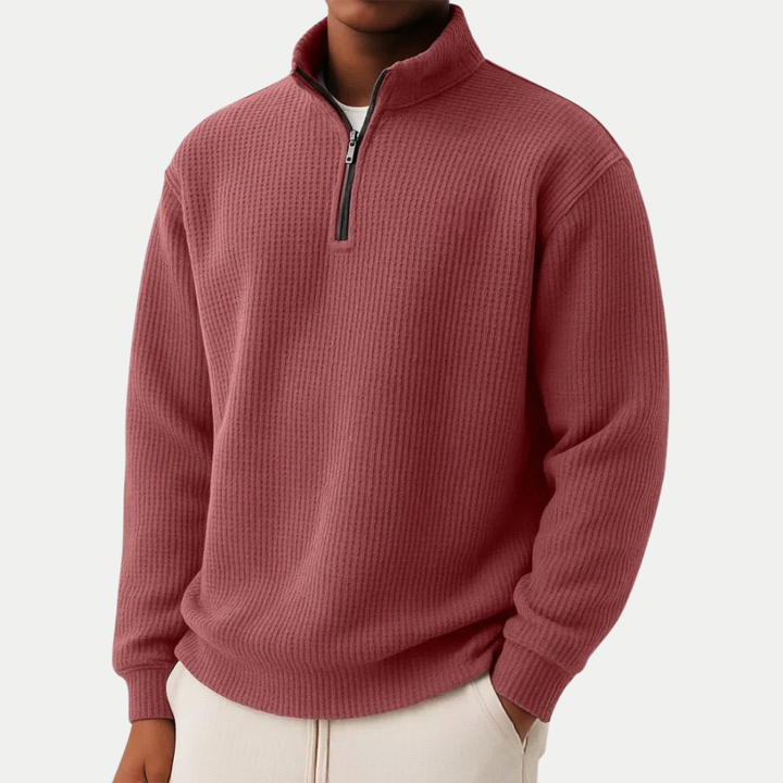 Textured Knit Sweater With Half Zip