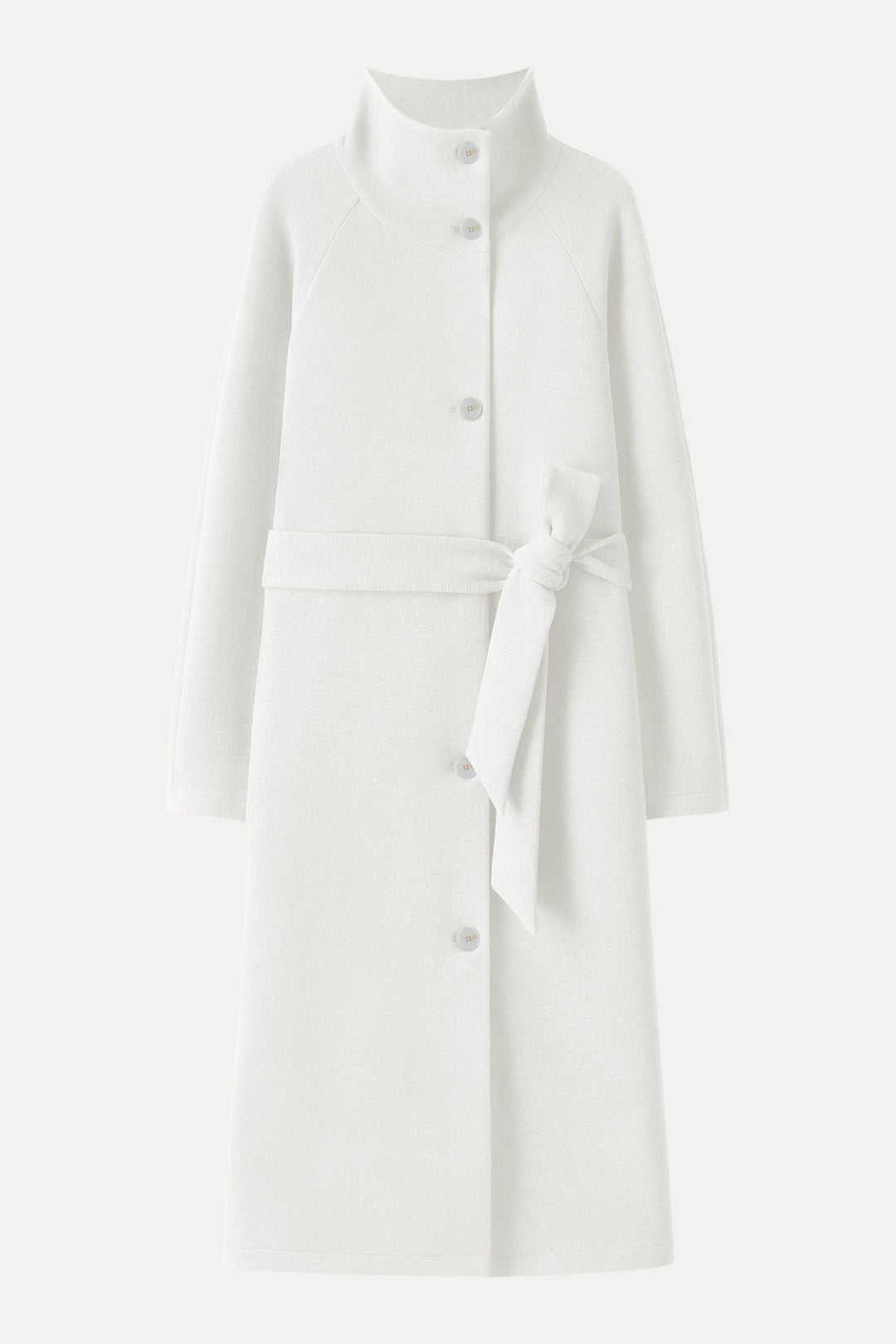 Belted coat with tunnel collar and buttons