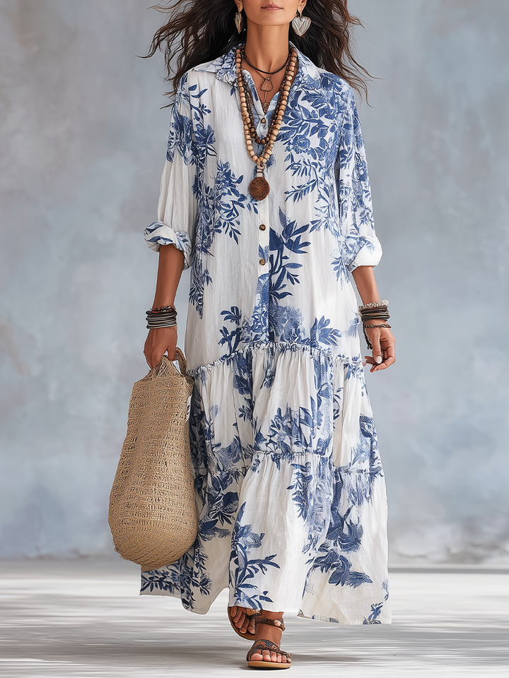 Faye | Blue Floral Button-Down Maxi Dress
