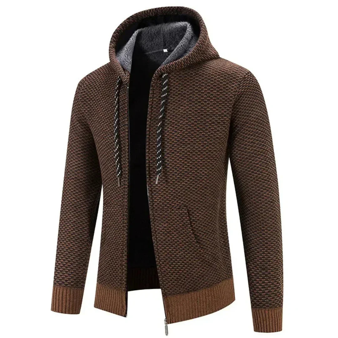 Textured Knit Zip-Up Hoodie