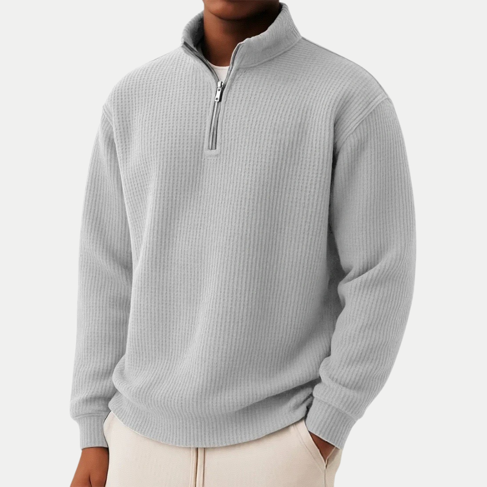 Textured Knit Sweater With Half Zip