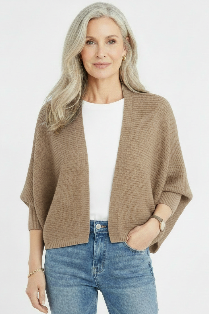 Hooded Knit Cardigan with Batwing Sleeves