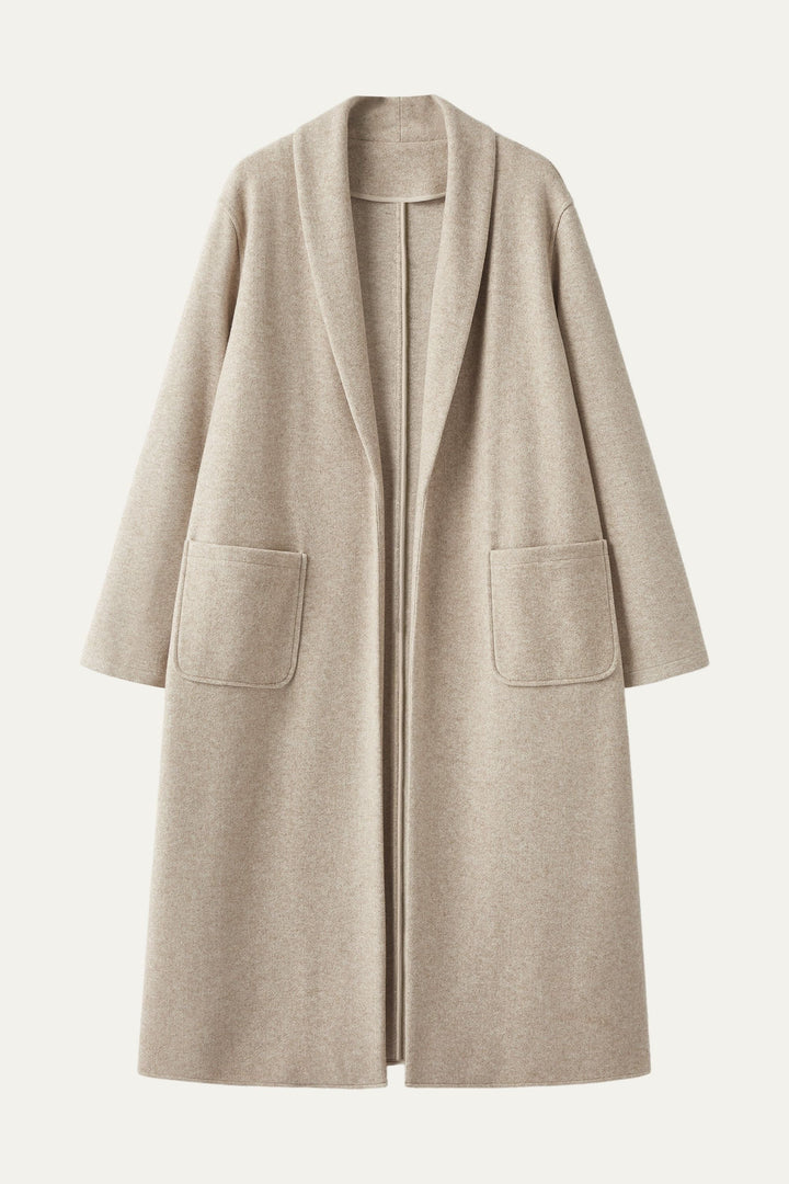 Long coat with applied pockets