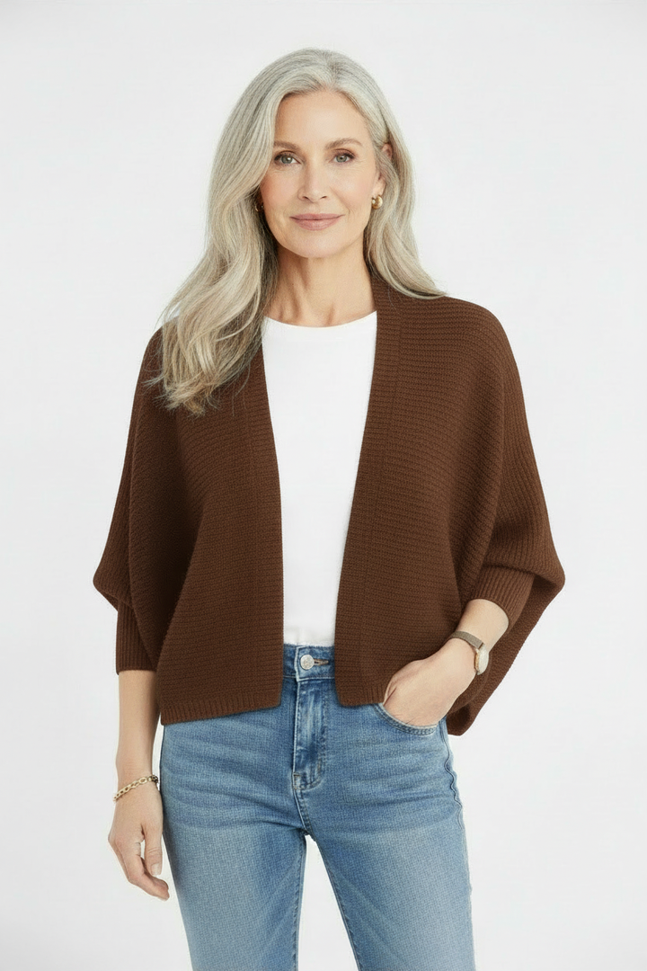 Hooded Knit Cardigan with Batwing Sleeves