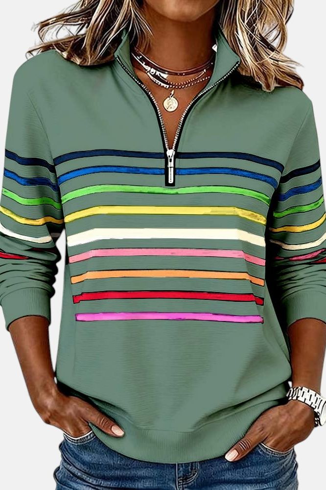 Rainbow Striped Zip Sweater