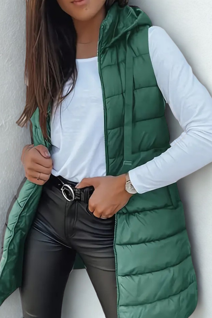 Casual sleeveless gilet with long hood