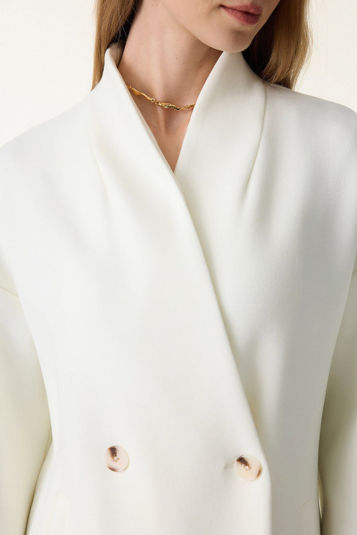 Double-breasted coat with standing collar
