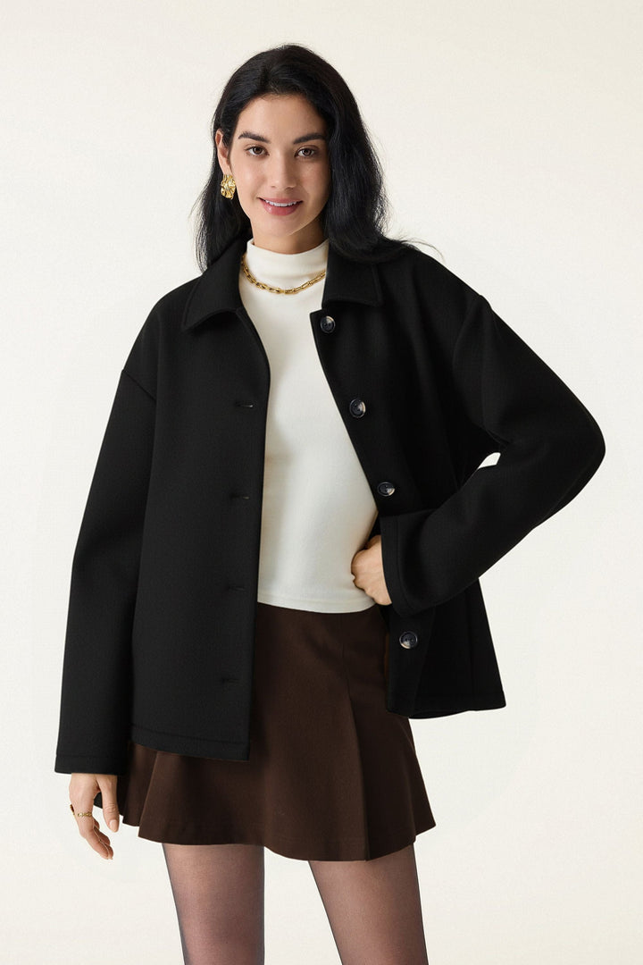 Jacket with belt and buttons
