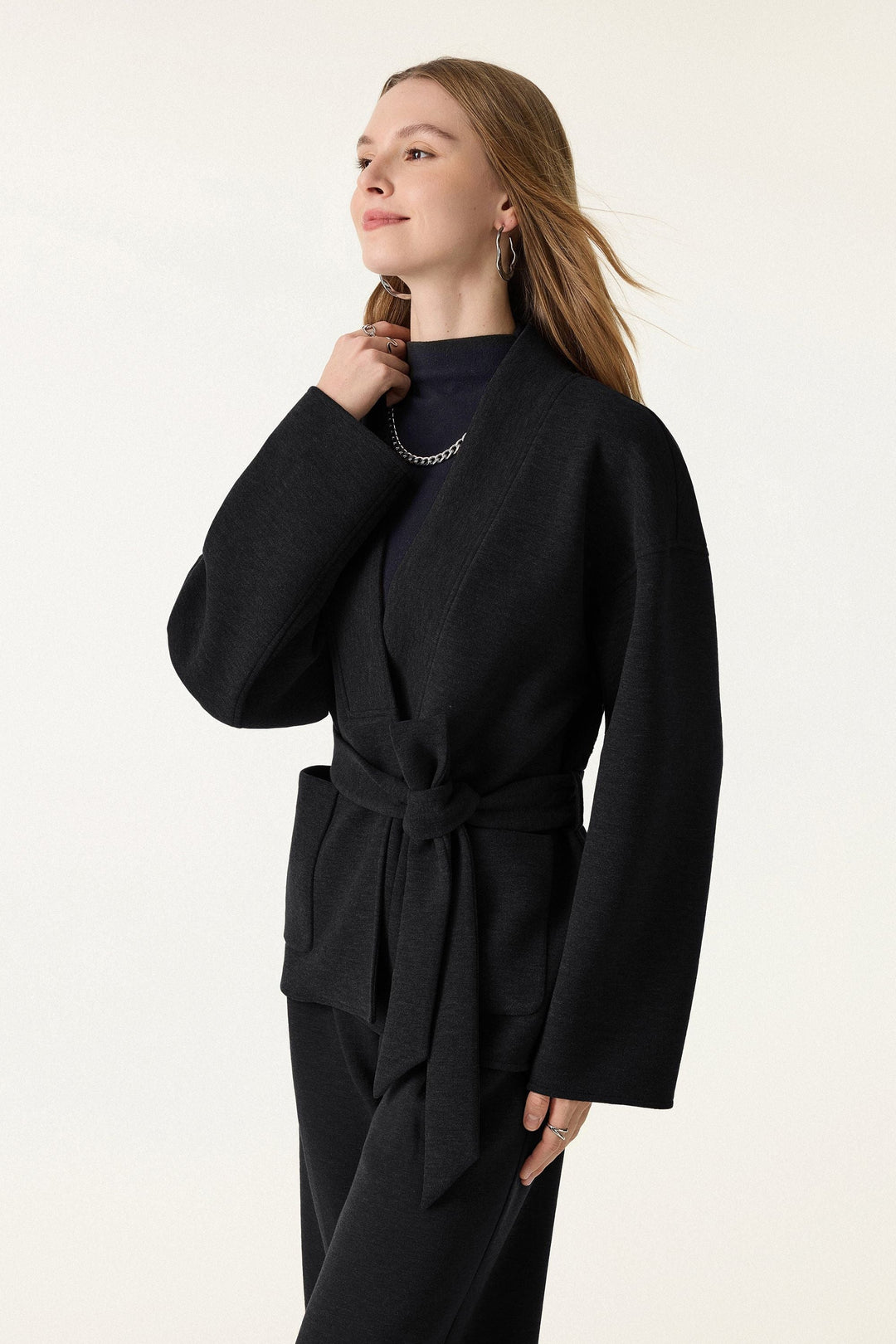 Belted robe-style coat
