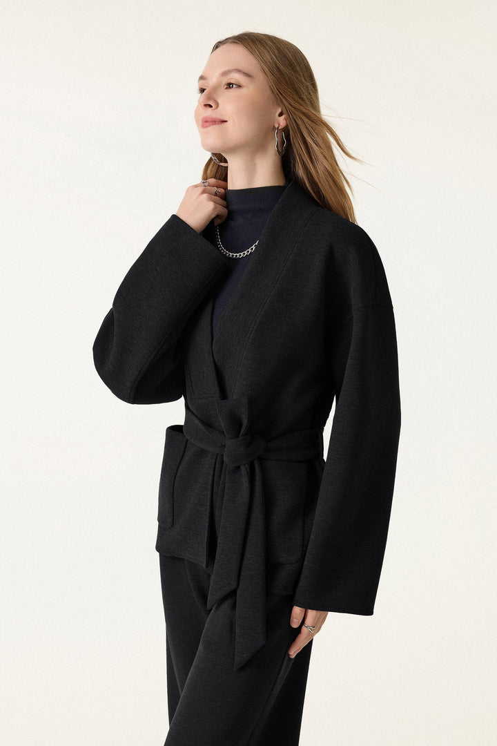 Belted robe-style coat