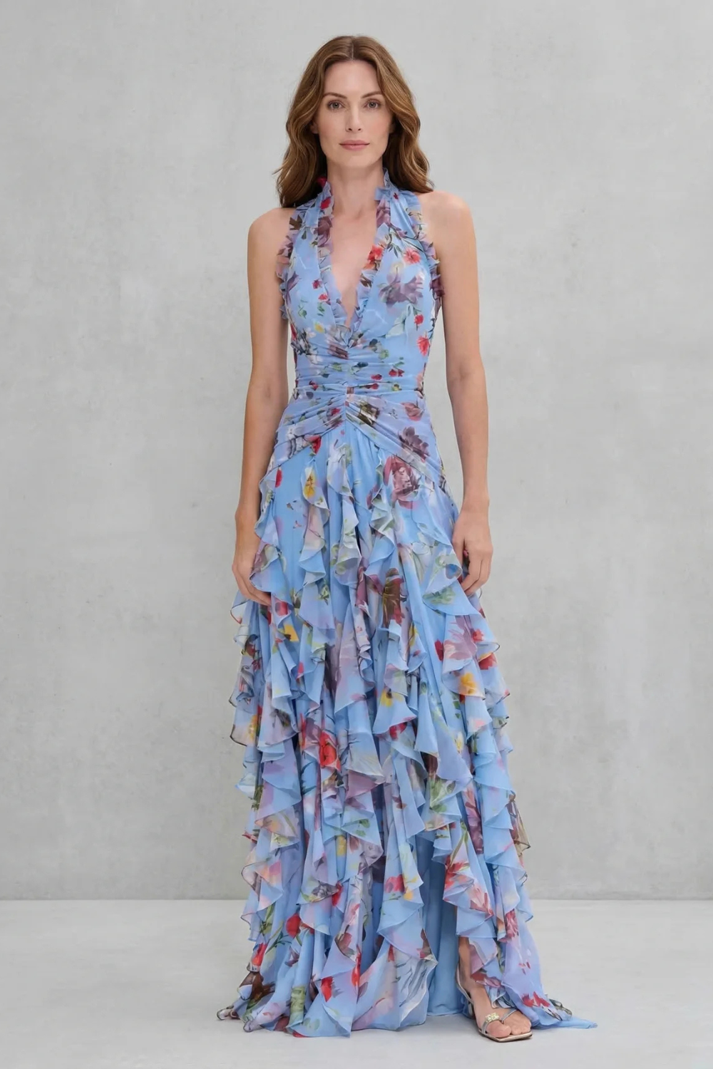 Felicity | Floral Ruffle Halter Maxi Dress