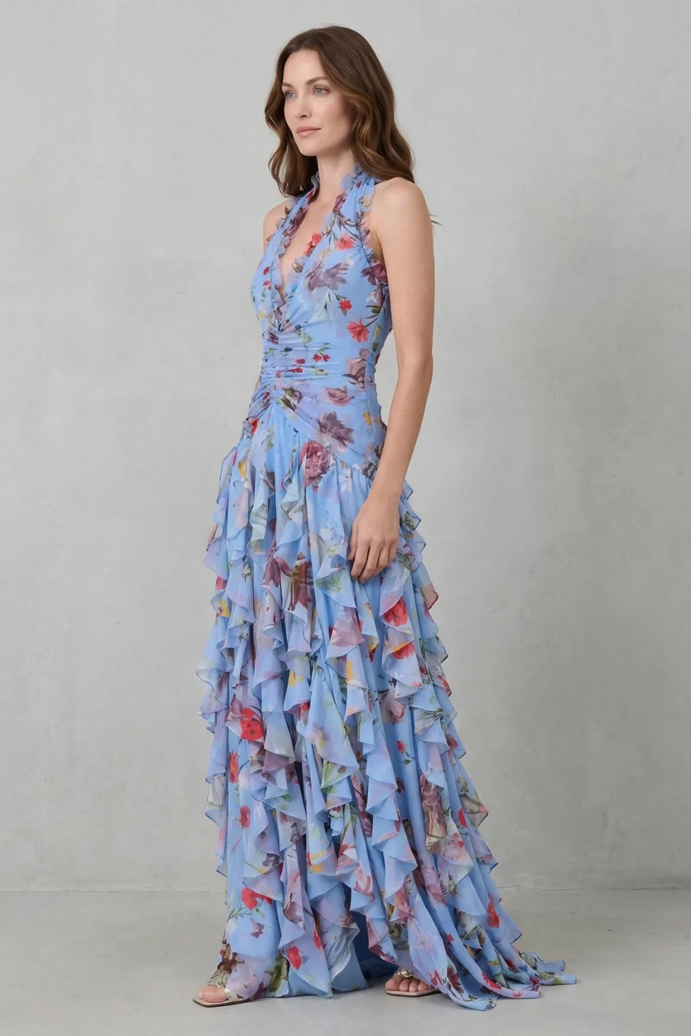 Felicity | Floral Ruffle Halter Maxi Dress