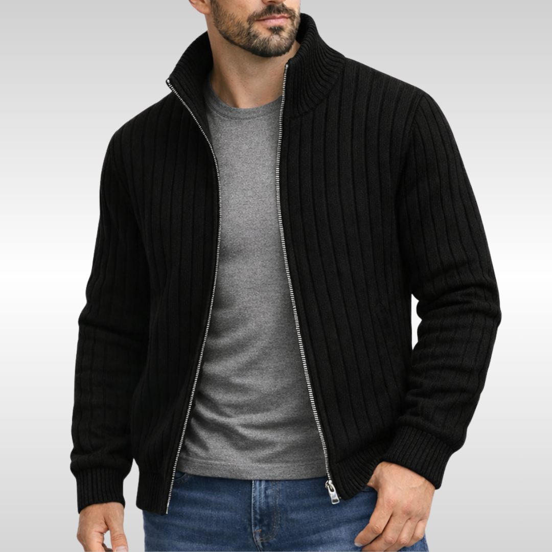 Ribbed Knit Full-Zip Jacket