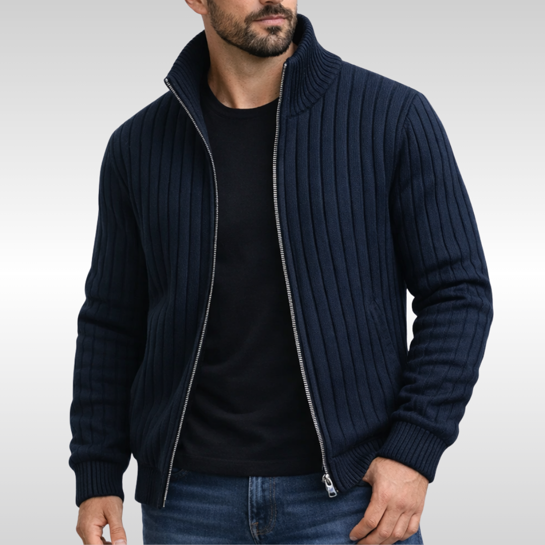 Ribbed Knit Full-Zip Jacket