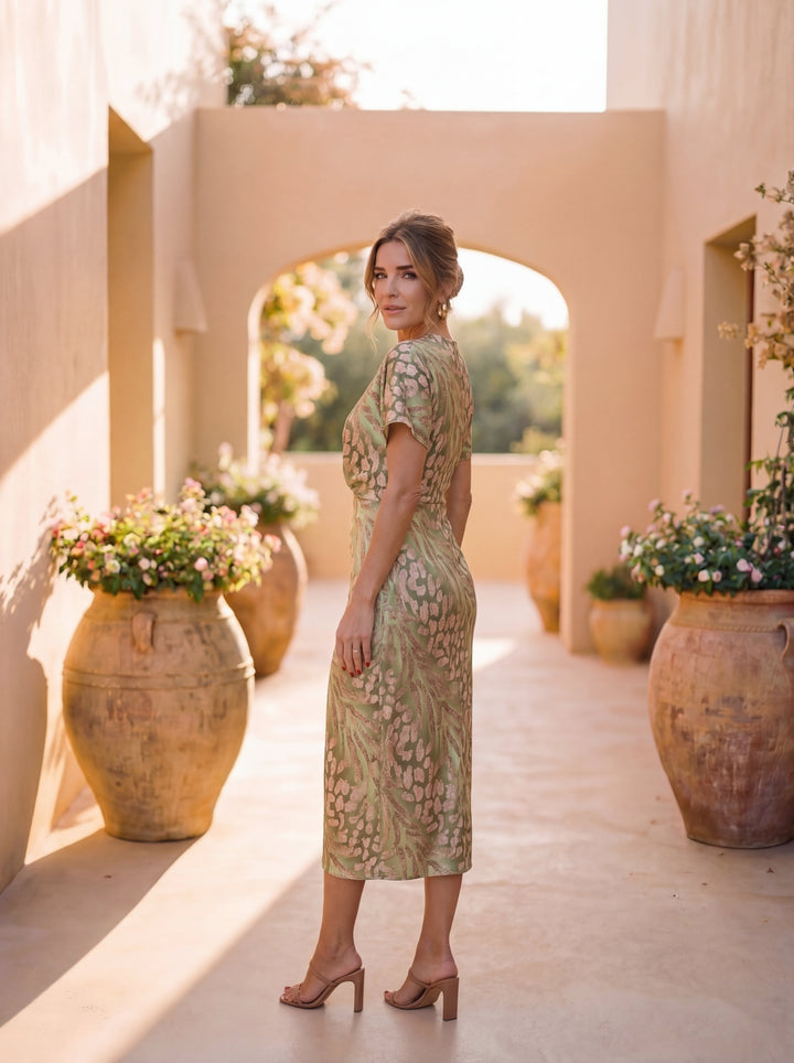 Calandra | Copper Wrap Midi Dress
