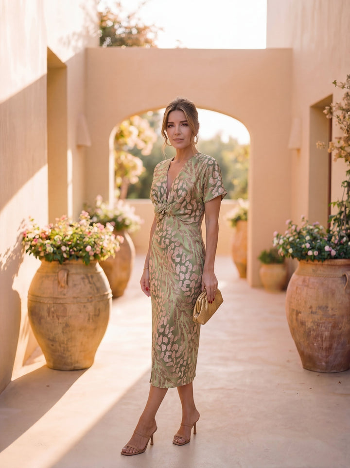 Calandra | Copper Wrap Midi Dress