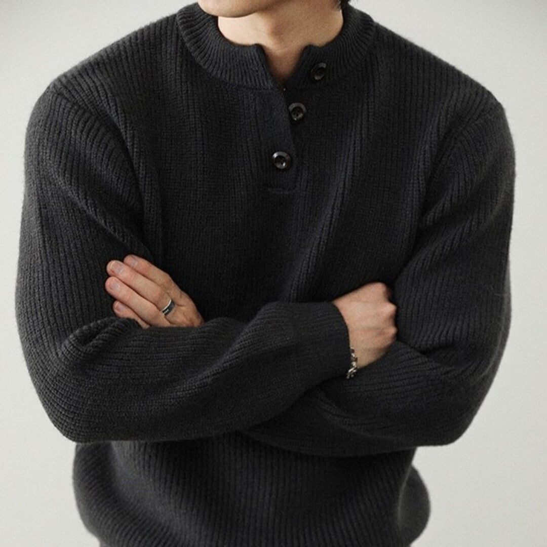 Ribbed Henley Sweater In Ravello